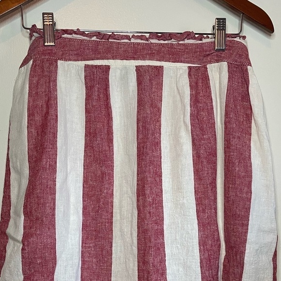 A New Approach Paperbag skirt Button Front Boho linen striped red white - Picture 7 of 10